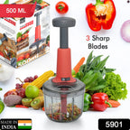 Matte Finish Hand Press Chopper with 3 Blades