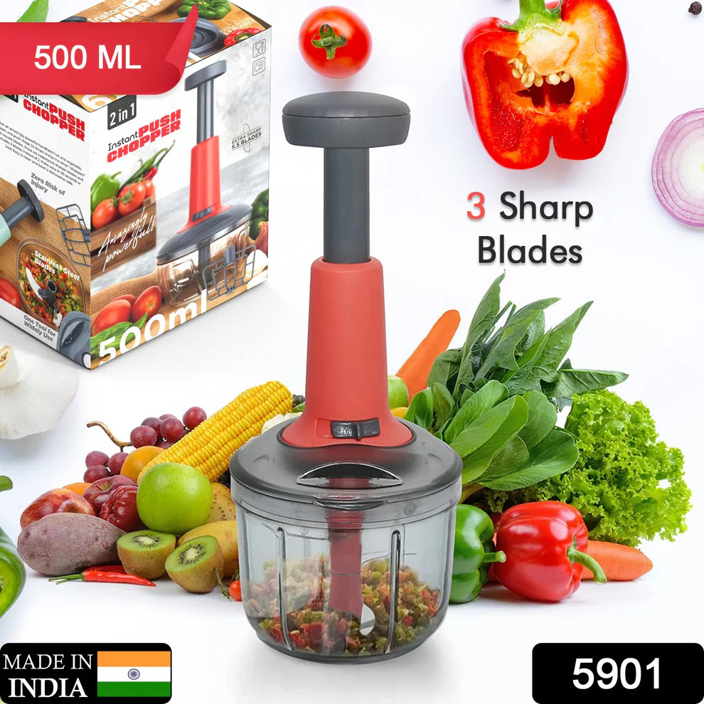 Matte Finish Hand Press Chopper with 3 Blades