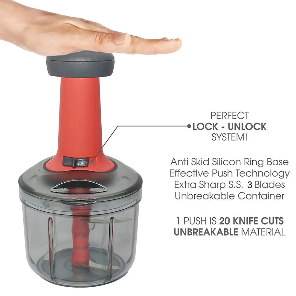 Matte Finish Hand Press Chopper with 3 Blades