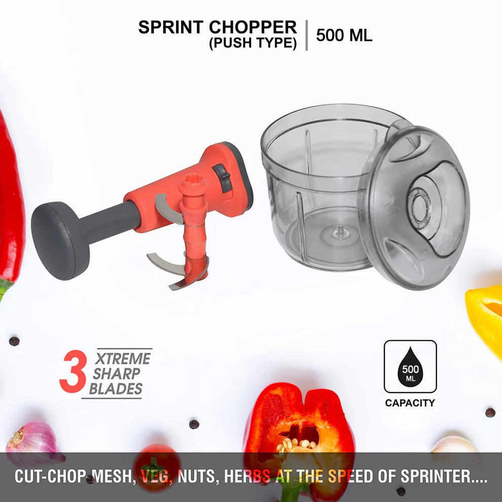 Matte Finish Hand Press Chopper with 3 Blades